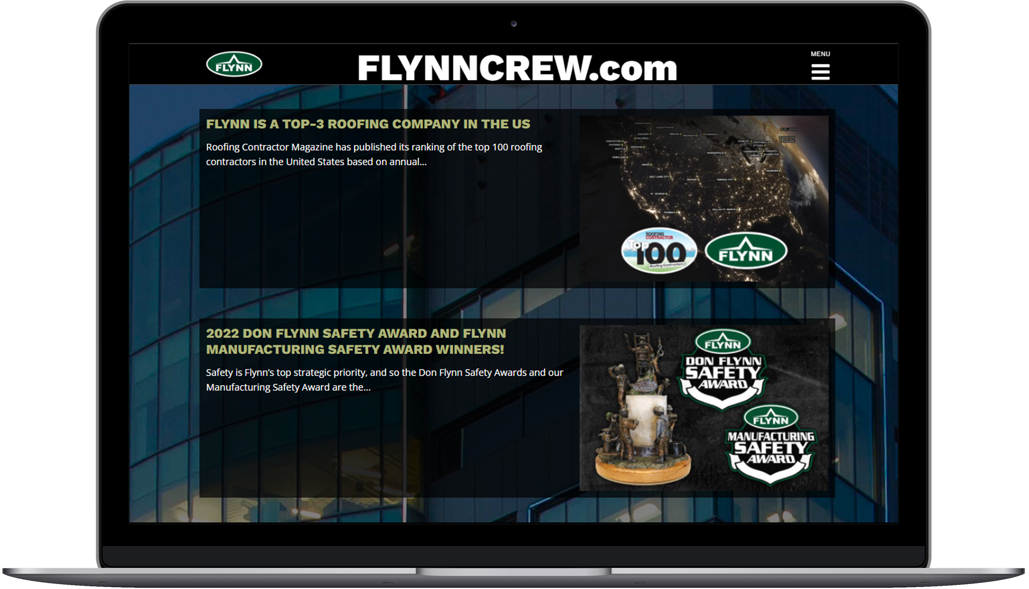 Flynn Crew website on laptop
